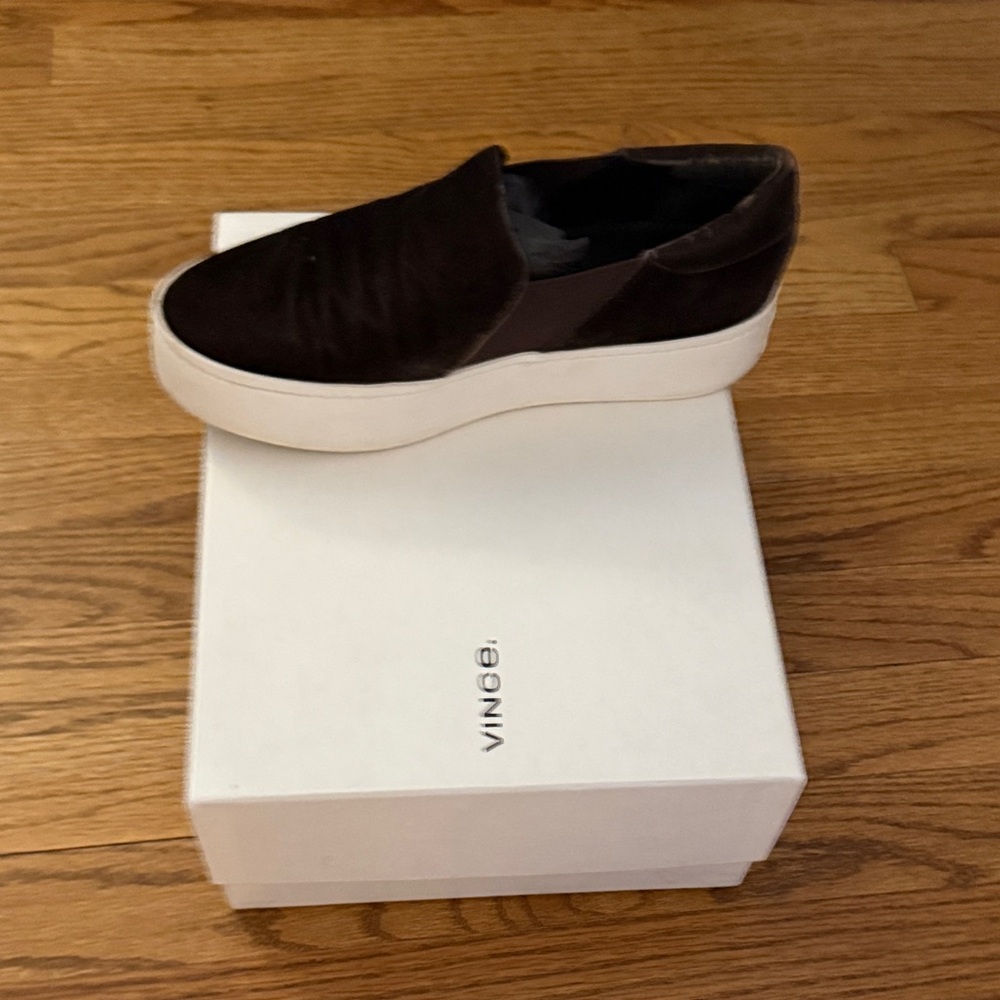 Vince Dark Brown Slip-On Shoes with White Sole
